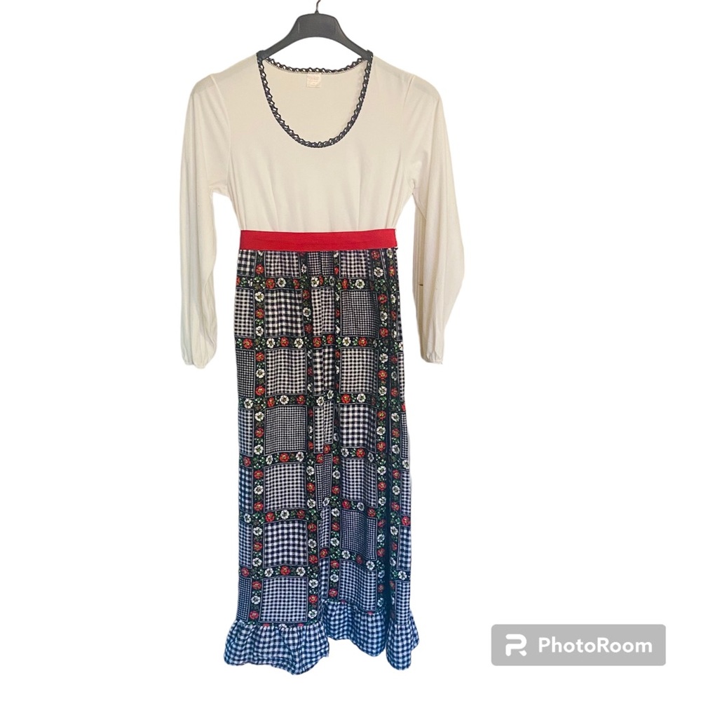 Sears Roebuck & Co Vintage 1970s prairie dress Maxi gingham Cottage-core Boho